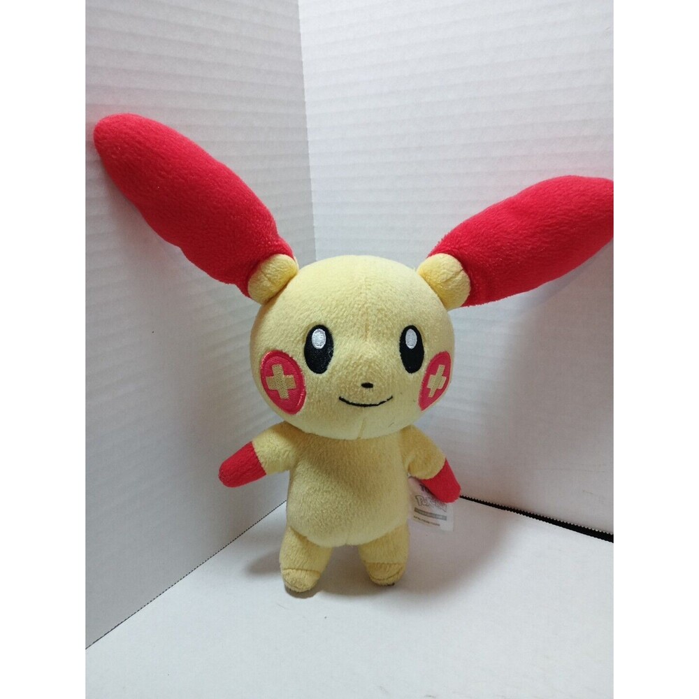 Pokemon Plusle Plush Stuffed Animal TOMY 2015 Yellow Red Plus Sign  10" preloved